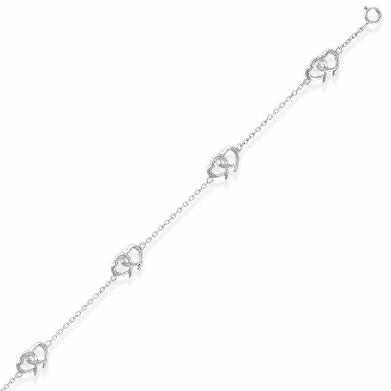 Sterling Silver Multi Interlocking Hearts Anklet