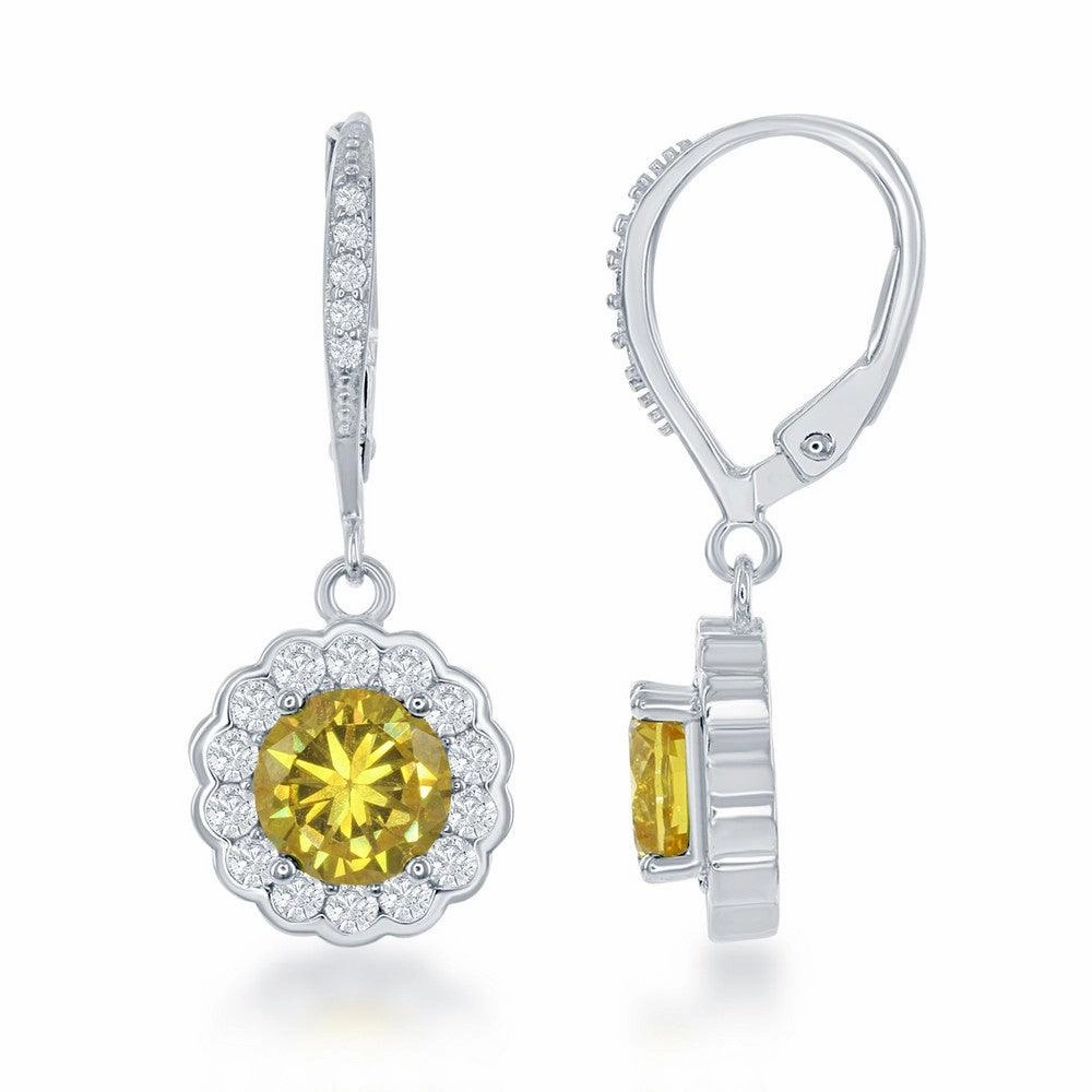 Sterling Silver November Birthstone With  CZ Border Round Earrings and Necklace Set