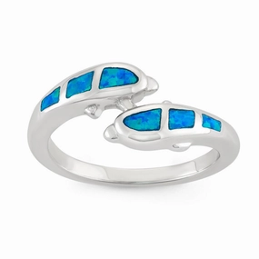 Sterling Silver Opal Dolphins Ring