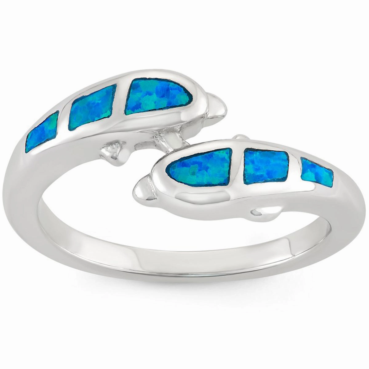 Sterling Silver Opal Dolphins Ring
