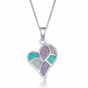 Sterling Silver Opal Heart Mosaic Style Pendant