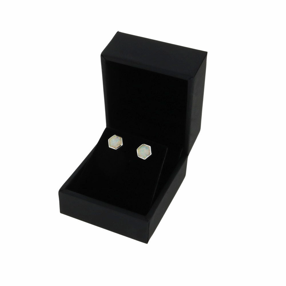 Sterling Silver Opalique Ladies Small Hexagonal Stud Earrings