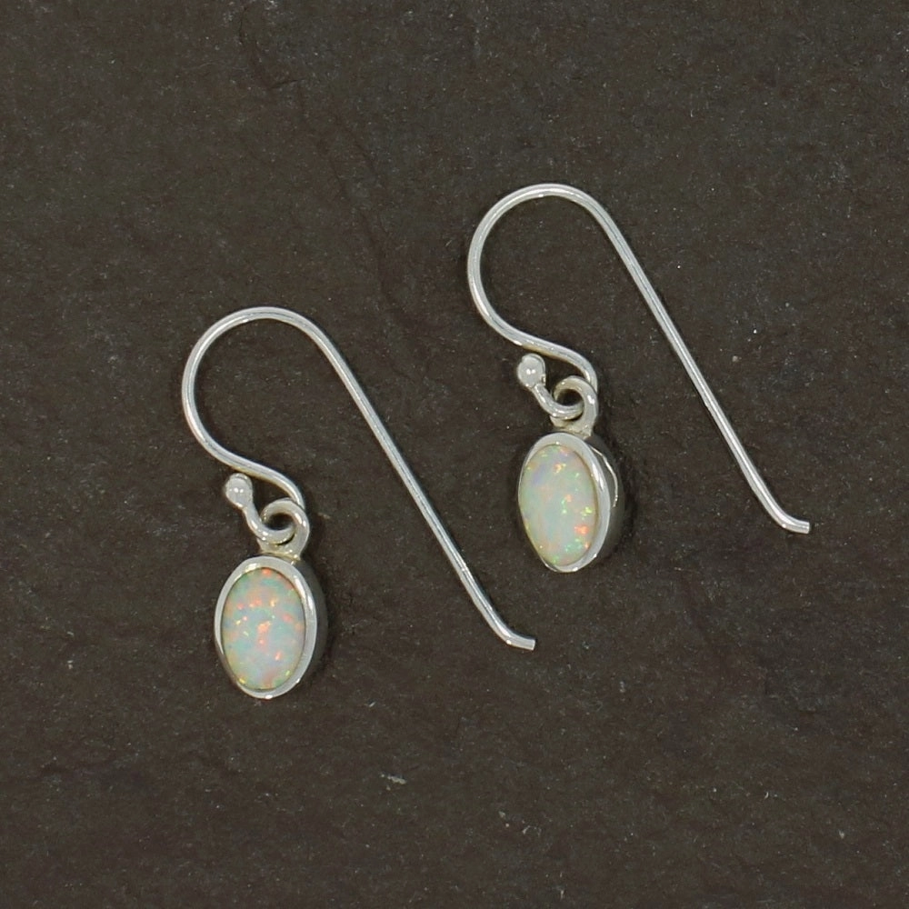 Sterling Silver Opalique Ladies Small Oval Drop Earrings