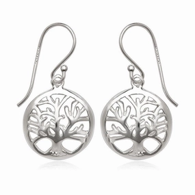 Sterling Silver Open Circle with Center Tree Earrings