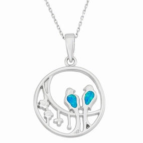Sterling Silver Open Circle with Opal Birds Pendant