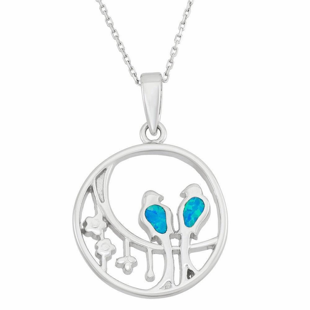 Sterling Silver Open Circle with Opal Birds Pendant