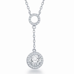 Sterling Silver Open CZ Circle with Round Dropdown CZ Necklace