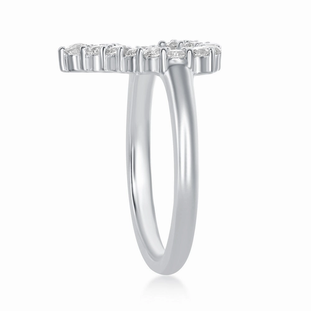 Sterling Silver Open Heart Cubic Zirconia Ring - W-1927
