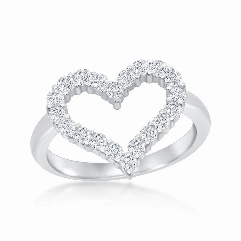 Sterling Silver Open Heart Cubic Zirconia Ring - W-1927