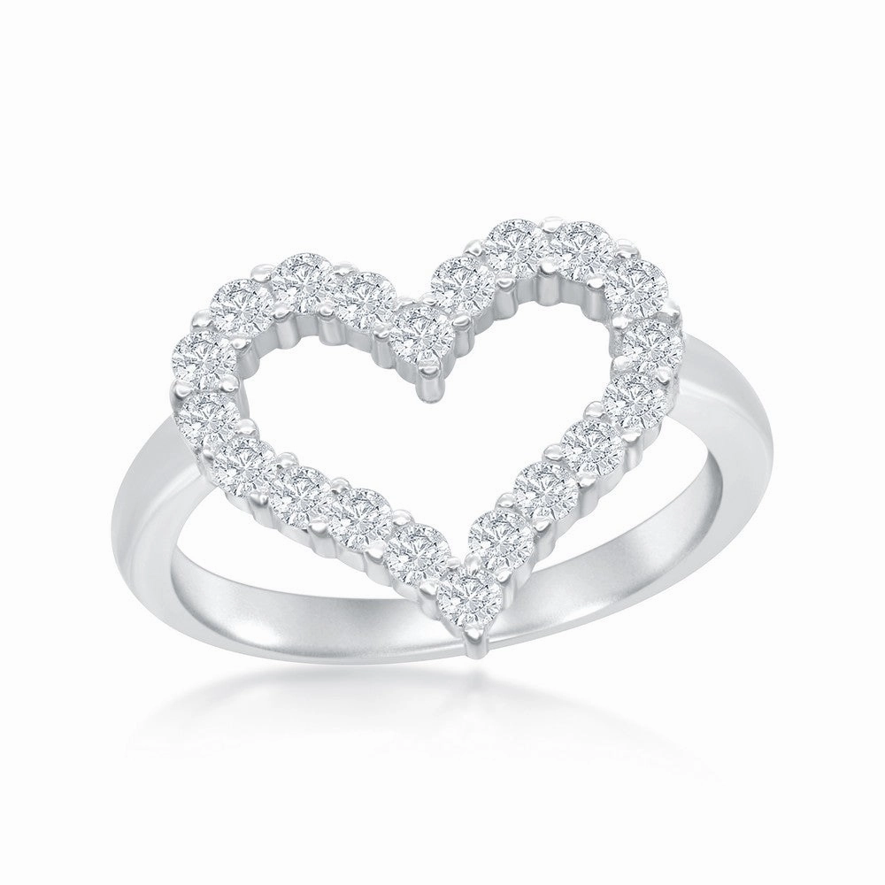Sterling Silver Open Heart Cubic Zirconia Ring - W-1927