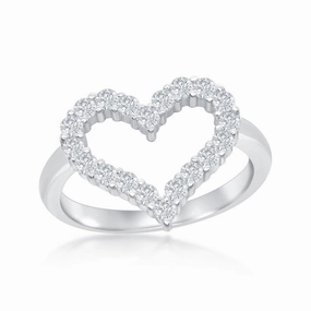 Sterling Silver Open Heart Cubic Zirconia Ring - W-1927