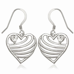 Sterling Silver Open Lined Heart CZ Heart Earrings