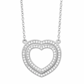 Sterling Silver Open Micro Pave Heart Necklace