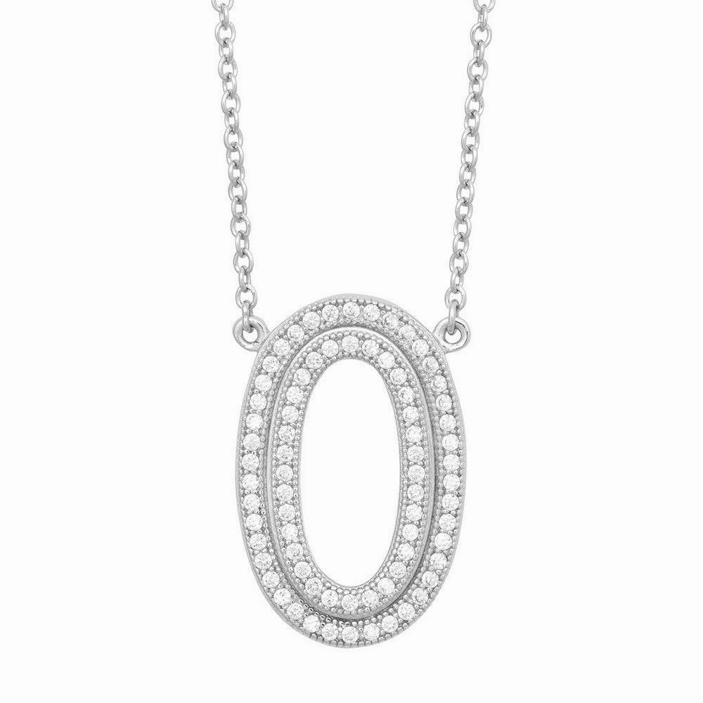 Sterling Silver Open Micro Pave Oval Necklace