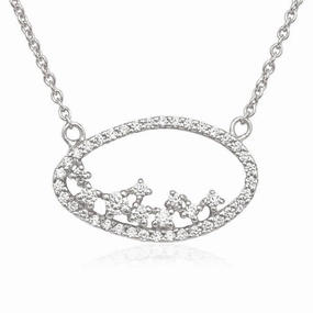 Sterling Silver Open Oval Cubic Zirconia Necklace