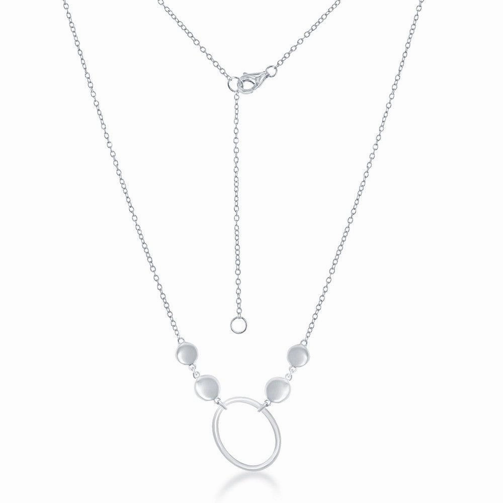 Sterling Silver Open Oval Flat Shiny Discs Necklace