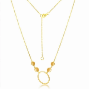 Sterling Silver Open Oval with Flat Shiny Discs Necklace - Gold Plated