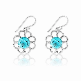 Sterling Silver Open Petal Flower Topaz Earrings