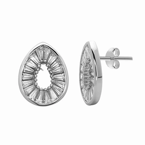 Sterling Silver Open Teardrop Baguettes Earrings