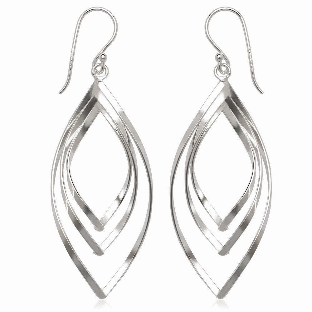 Sterling Silver Open Triple Wavy Marquise Earrings