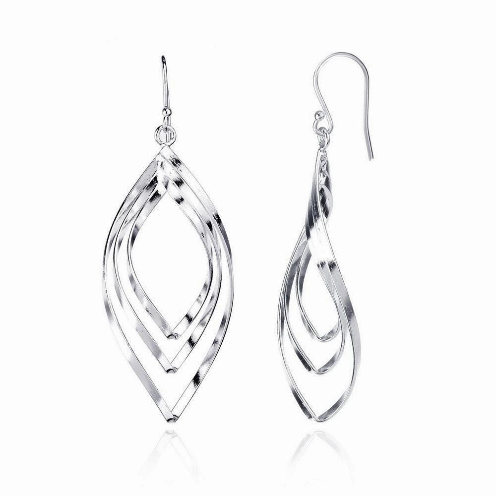 Sterling Silver Open Triple Wavy Marquise Earrings