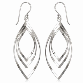 Sterling Silver Open Triple Wavy Marquise Earrings
