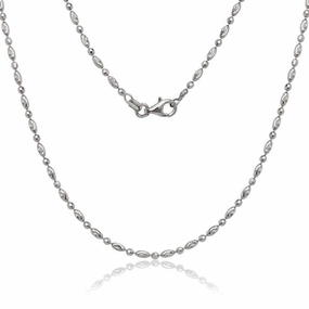 Sterling Silver Oval and Circle Diamond Cut Moon Bead - Rhodium Plated