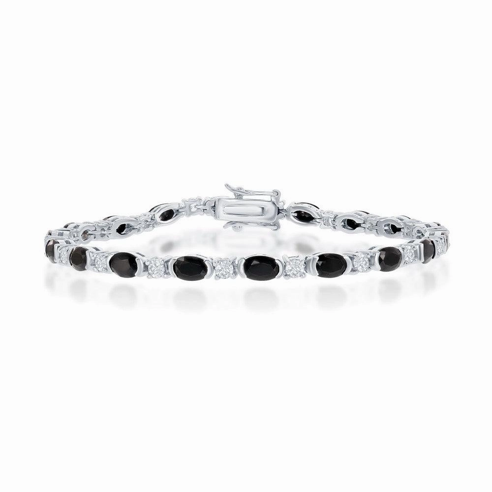 Sterling Silver Oval Black Spinel and Round White Topaz Bracelet
