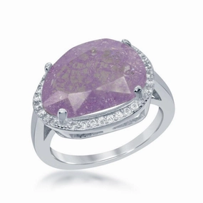 Sterling Silver Oval Light Pink Ice CZ Ring, Size 7