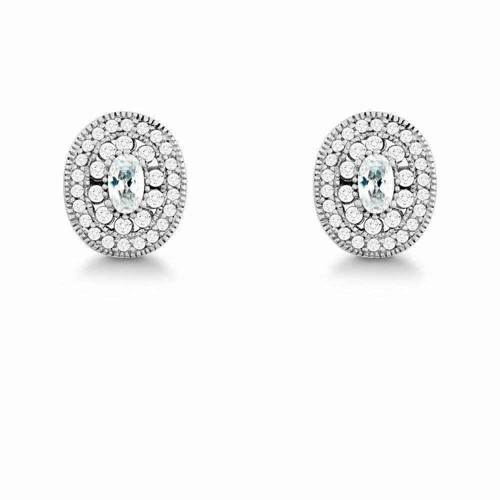 Sterling Silver Oval Micro Pave Stud Earrings