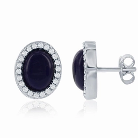 Sterling Silver Oval Navy Lapis Stud Earrings