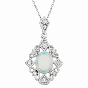 Sterling Silver Oval Opal Stone CZ Pendant