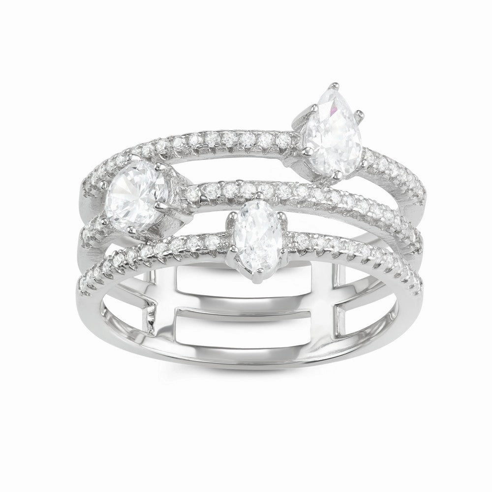 Sterling Silver Oval, Round and Teardrop CZ Ring - W-1627