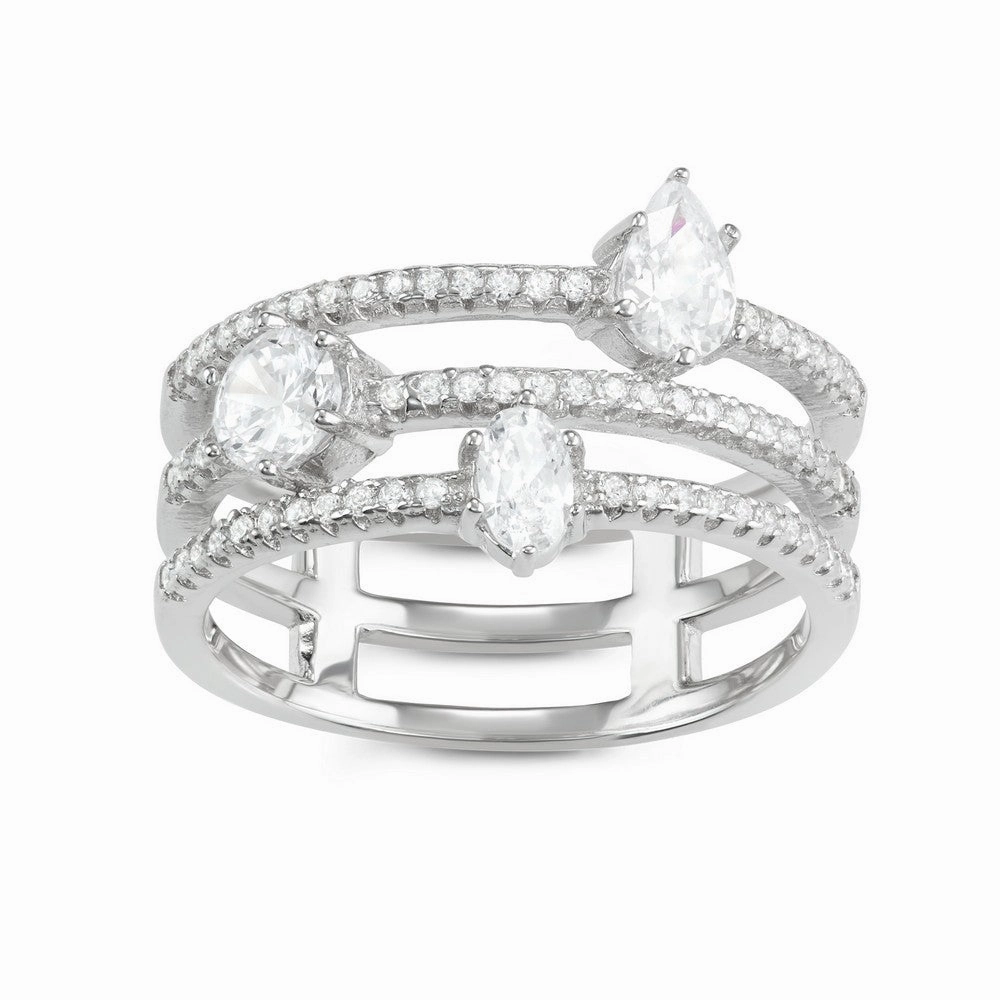 Sterling Silver Oval, Round and Teardrop CZ Ring - W-1627