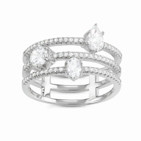 Sterling Silver Oval, Round and Teardrop CZ Ring - W-1627