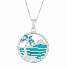 Sterling Silver Palm Tree and Ocean Pendant