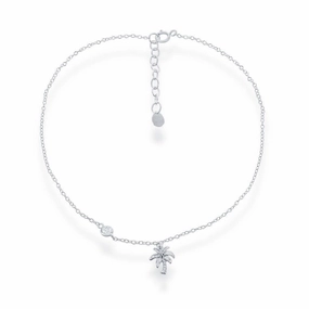 Sterling Silver Palm Tree with Single Cubic Zirconia Anklet
