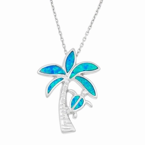 Sterling Silver Palm Tree with Turtle Pendant