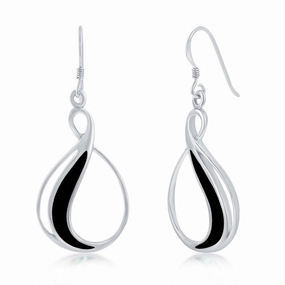 Sterling Silver Pear Shaped Created Onyx Earrings