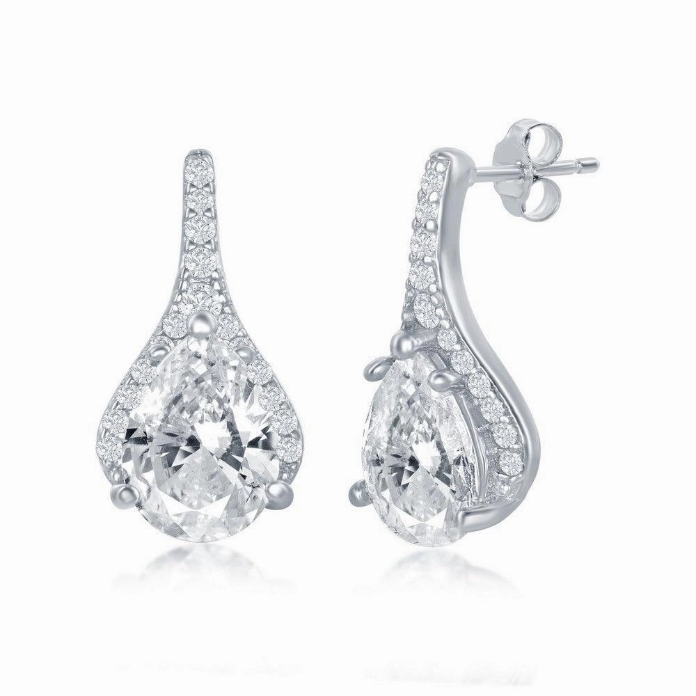 Sterling Silver Pear Shaped CZ Stud Earrings