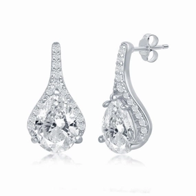 Sterling Silver Pear Shaped CZ Stud Earrings