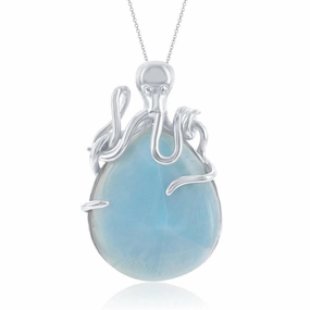 Sterling Silver Pear-Shaped Larimar Octopus Pendant