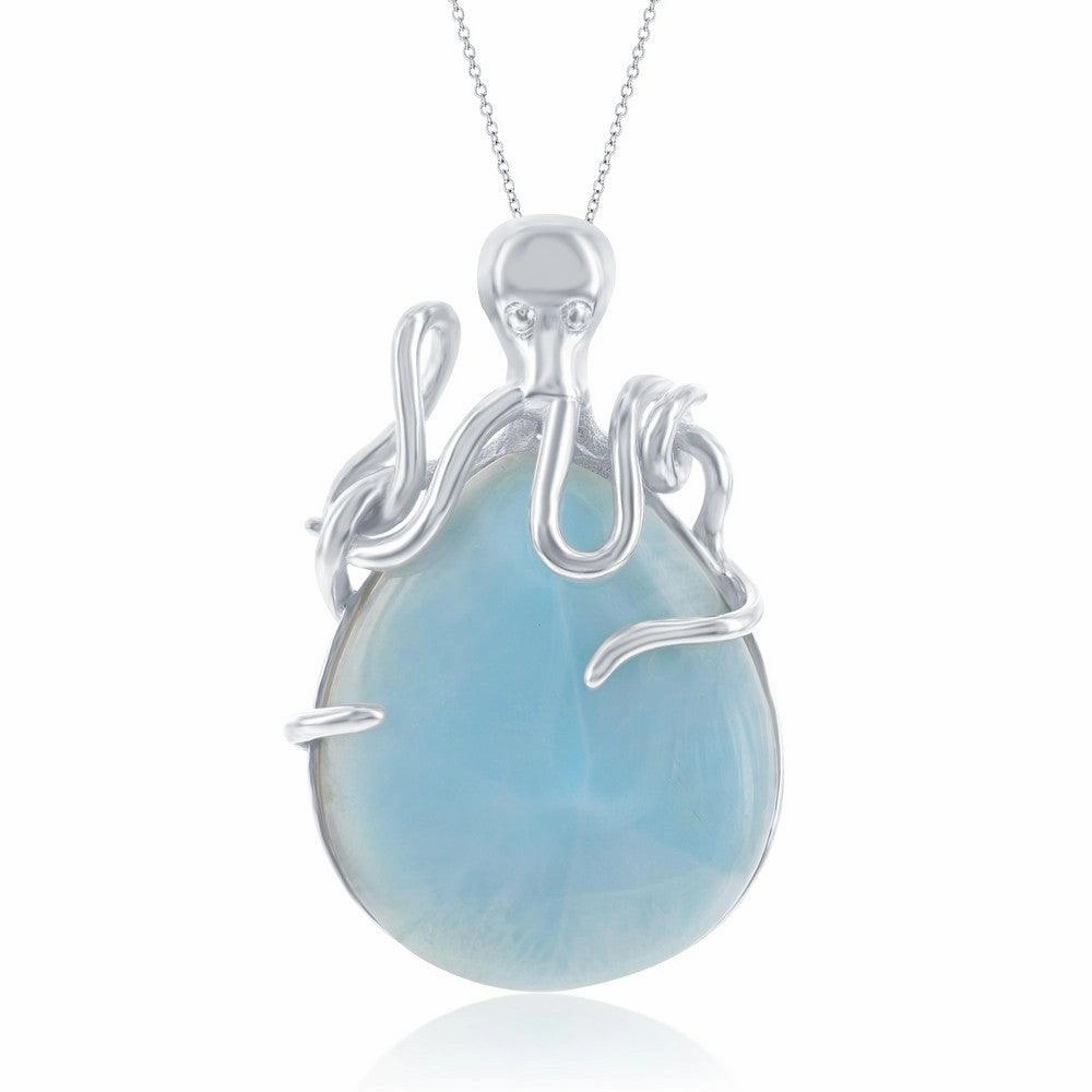 Sterling Silver Pear-Shaped Larimar Octopus Pendant