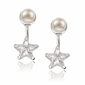 Sterling Silver Pearl Front with Star Back Earrings
