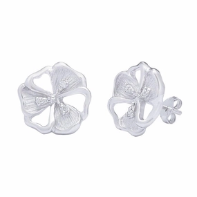 Sterling Silver Petunia Shaped Diamond Earrings