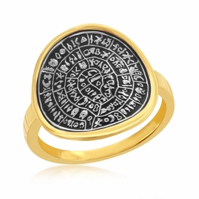 Sterling Silver Phaistos-Replica Coin Ring - Gold Plated - W-2307