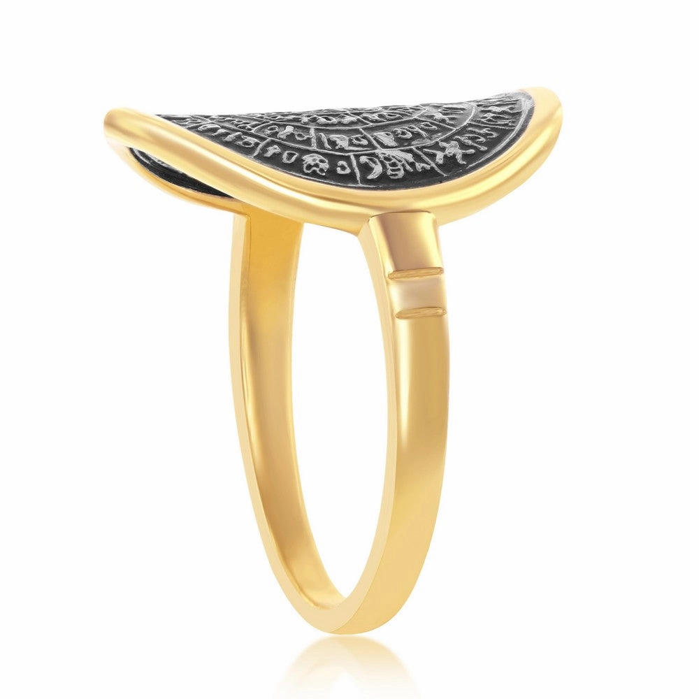 Sterling Silver Phaistos-Replica Coin Ring - Gold Plated - W-2307