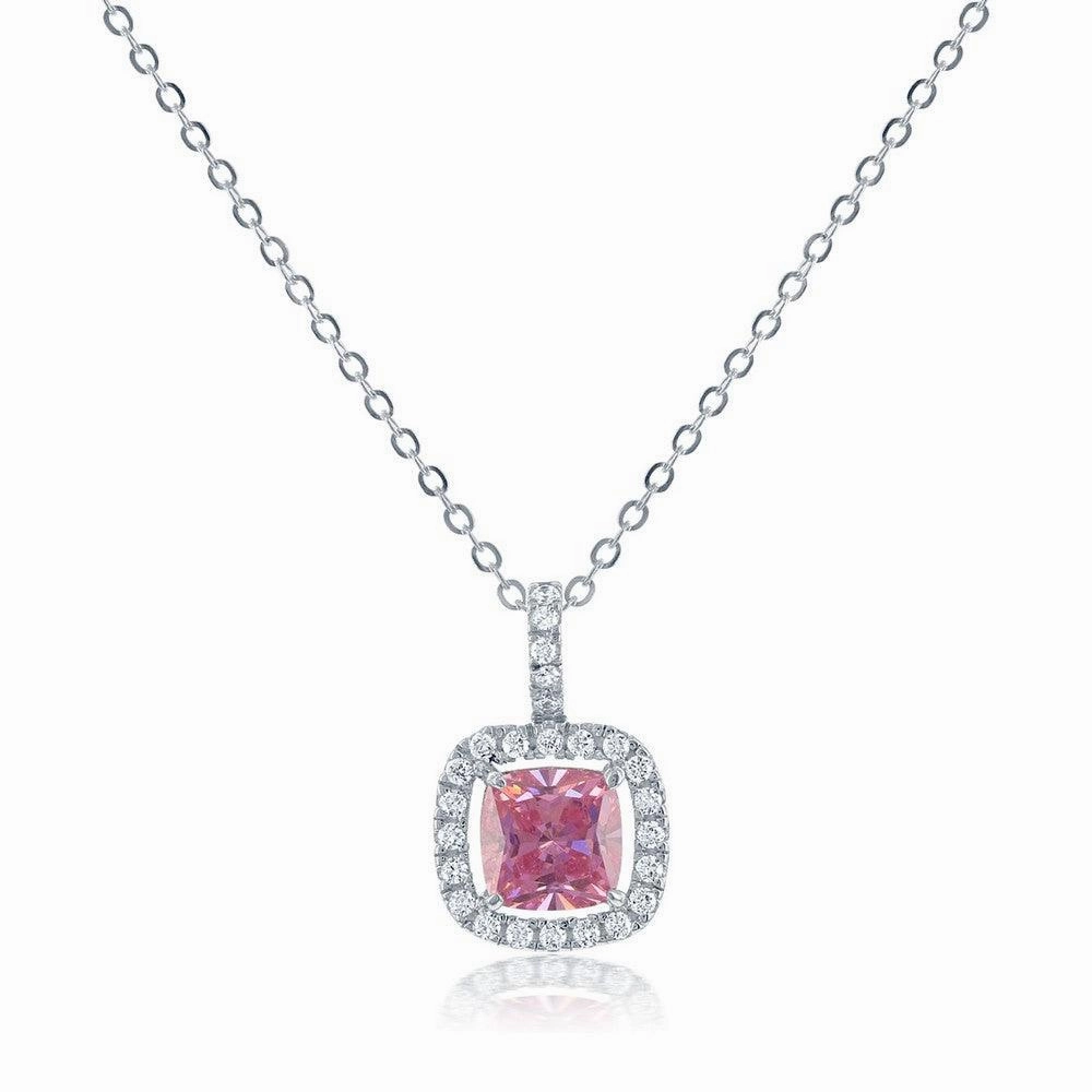 Sterling Silver Pink and White CZ Pave Pendant