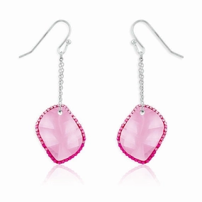 Sterling Silver Pink Crystals Dangling Earrings
