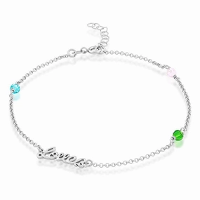 Sterling Silver Pink, Green and Blue Crystals with Love Anklet